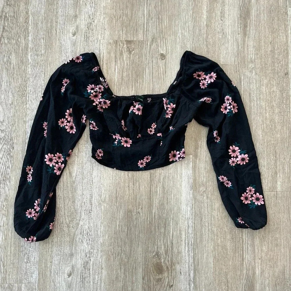 Womens Wild Fable Black Floral Crop Top - XS